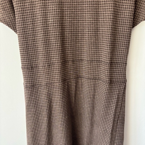 Toad&Co Brown Houndstooth Mini Wrap Dress Short Sleeve Scoop Neck Tie Waist - Picture 5 of 12